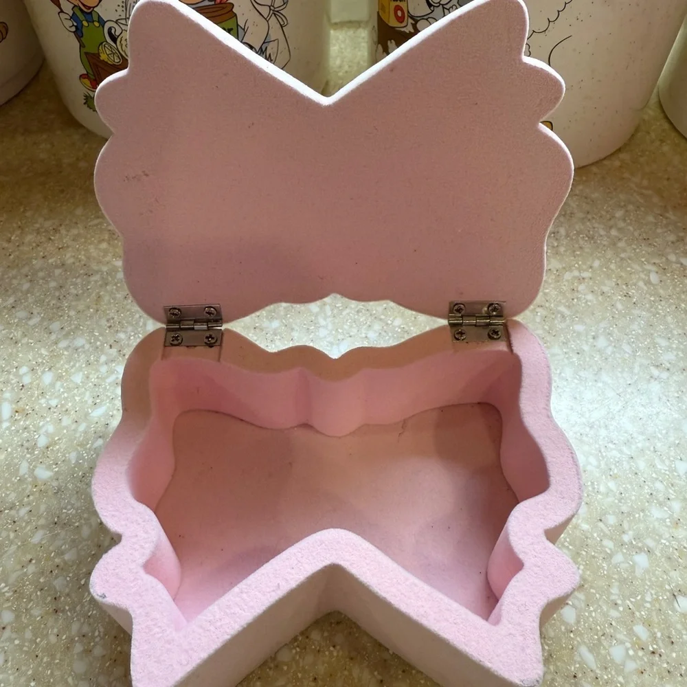 Pink Heart Bow Shaped Jewelry Box Hinged Trinket Storage Case
